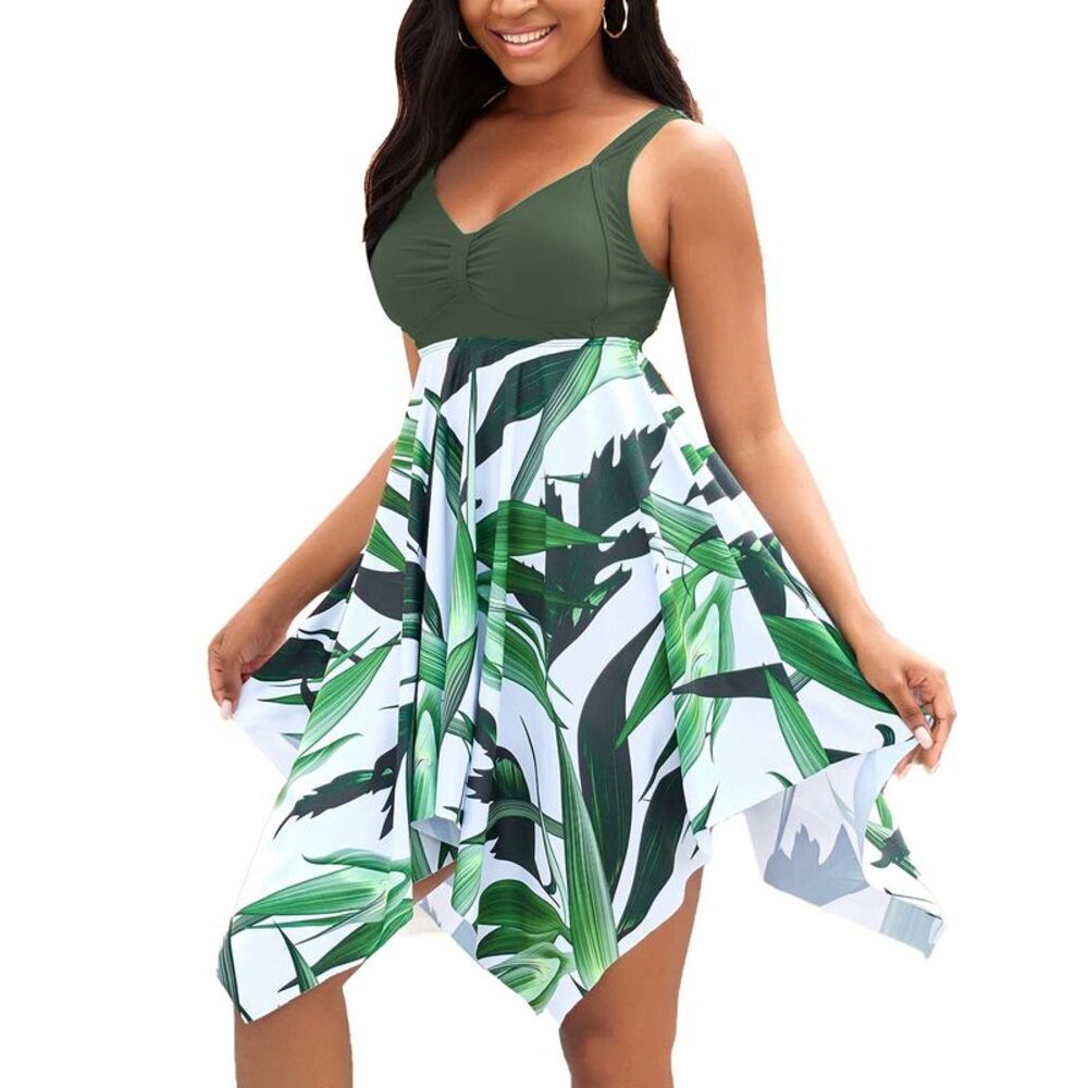 BUCOTA Swimsuits Swimdress for Womens Two Piece Tankini (Green, 5X-Large), Size: